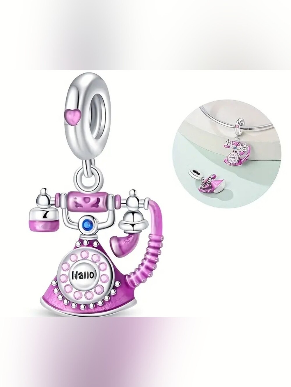 Pink Retro Telephone Charm Pendant for Women